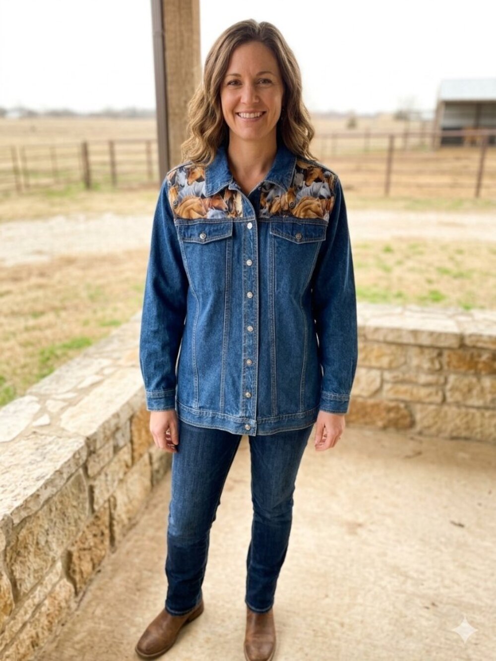 Denim Jacket with Horse Print